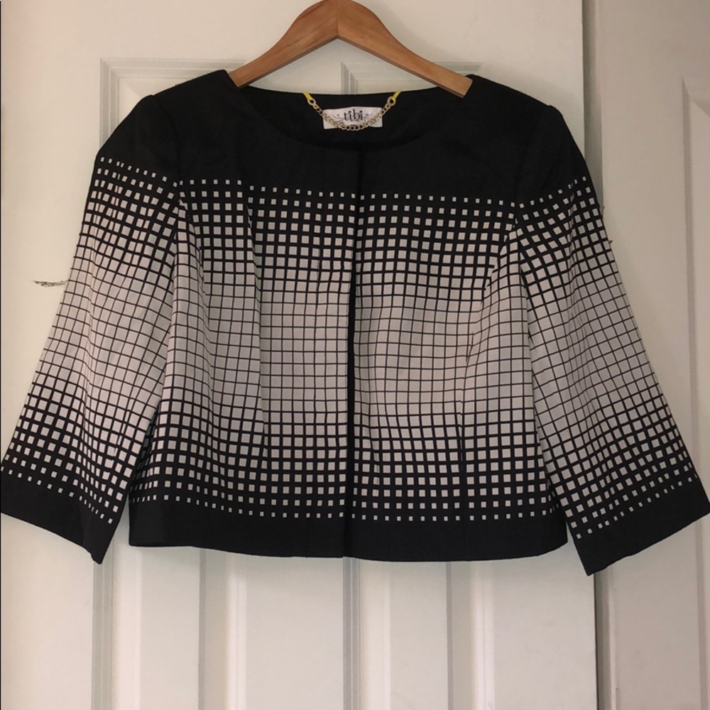 Tibi Cropped Jacket Blazer Black White